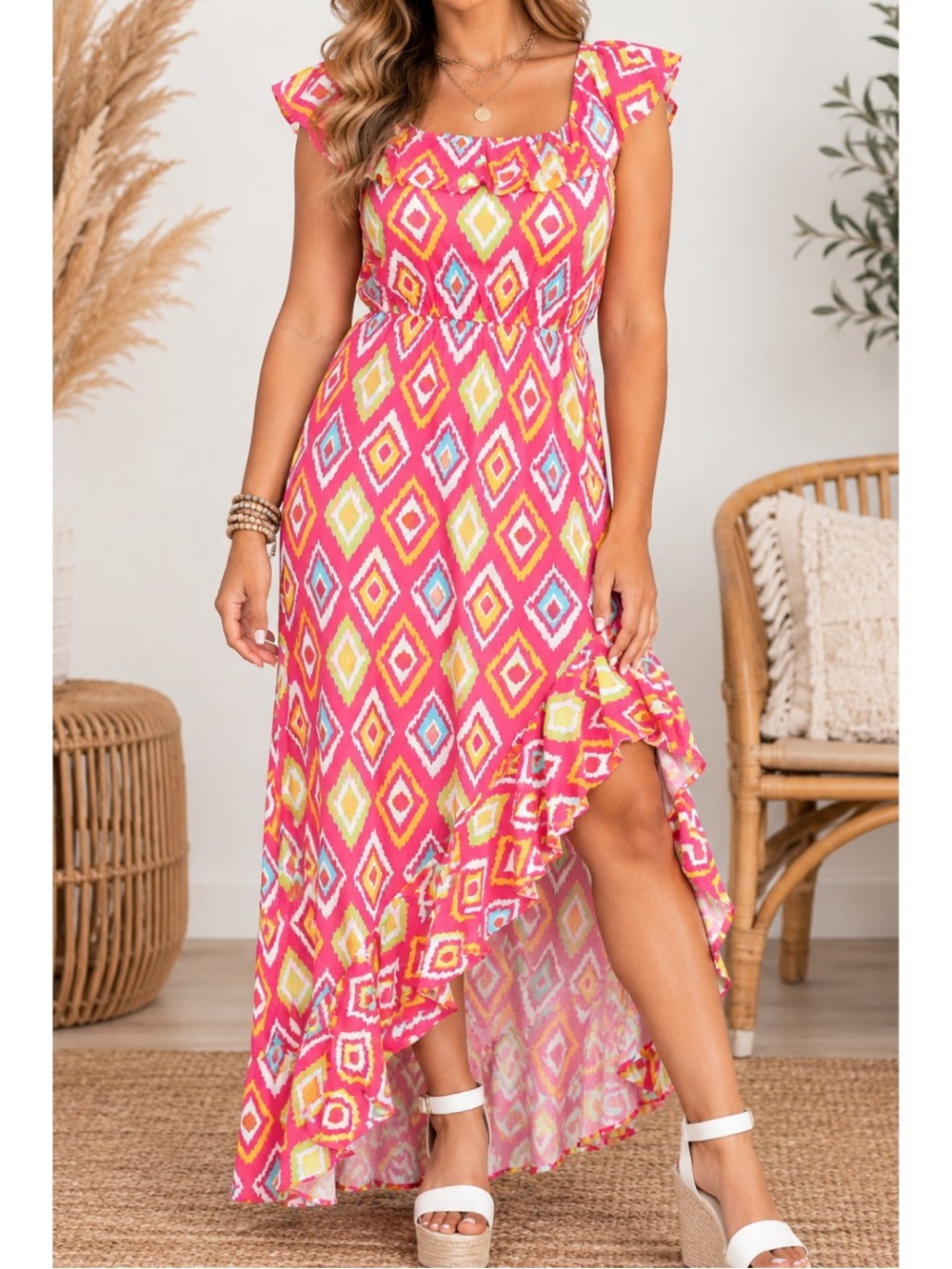 Savanna Jane Pink Geometric Print Maxi Dress- size 2x NWT